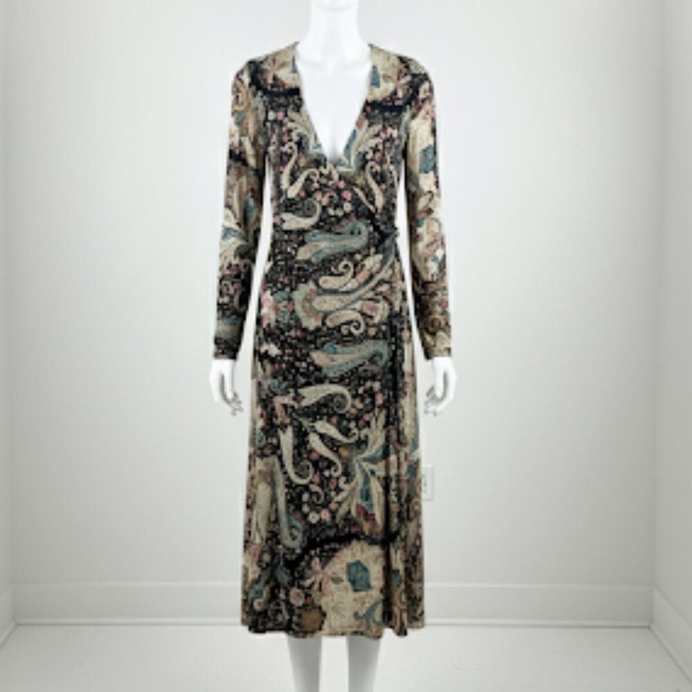 Etro brown paisley mid length dress, size S (42)